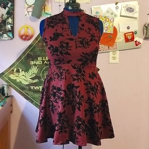 Maroon dress with black flowers